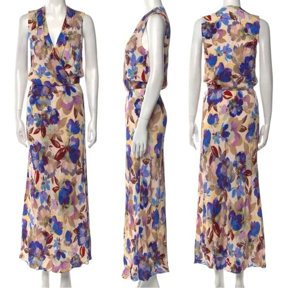 Favorite Daughter The Nita Floral Sleeveless Blouson Pleated V neck Maxi Dress